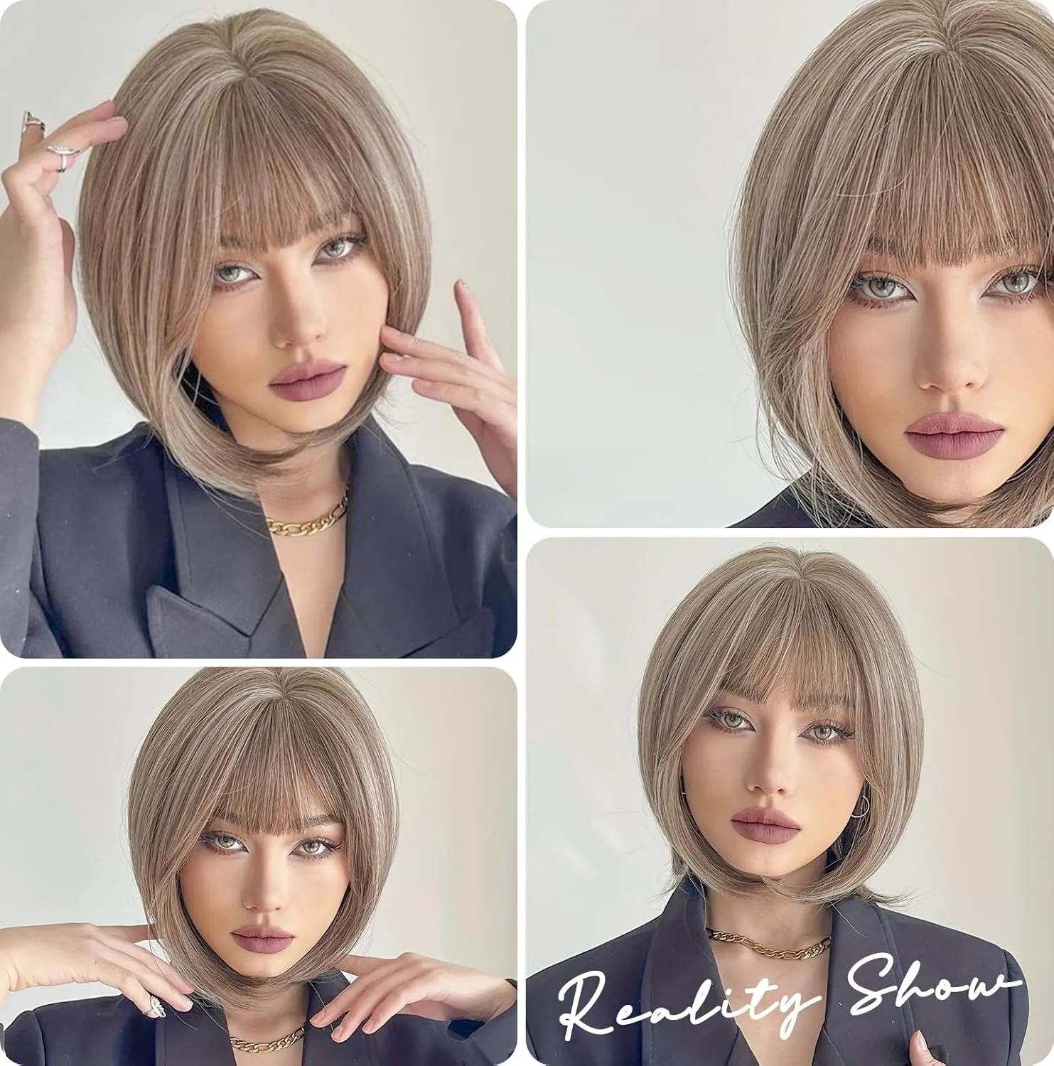 Ash Blonde Bob Wigs - 12'' Short 613 Bob Wigs for Women Bob Wig With Bangs Super Soft and Easy to Wear Straight Bob Wig, Colorful Synthetic Wig for Daily, Cosplay, Halloween