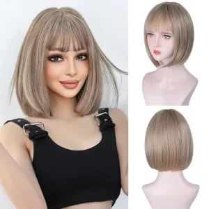 Ash Blonde Bob Wigs - 12'' Short 613 Bob Wigs for Women Bob Wig With Bangs Super Soft and Easy to Wear Straight Bob Wig, Colorful Synthetic Wig for Daily, Cosplay, Halloween