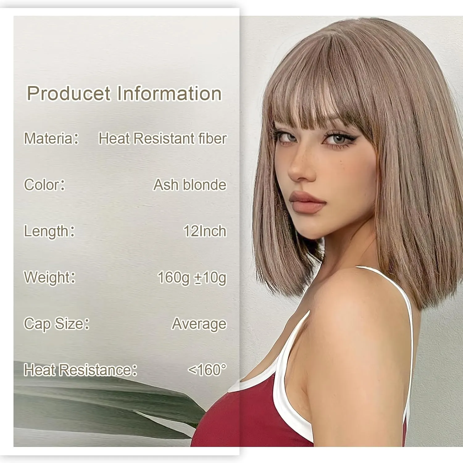 Ash Blonde Bob Wigs - 12'' Short 613 Bob Wigs for Women Bob Wig With Bangs Super Soft and Easy to Wear Straight Bob Wig, Colorful Synthetic Wig for Daily, Cosplay, Halloween