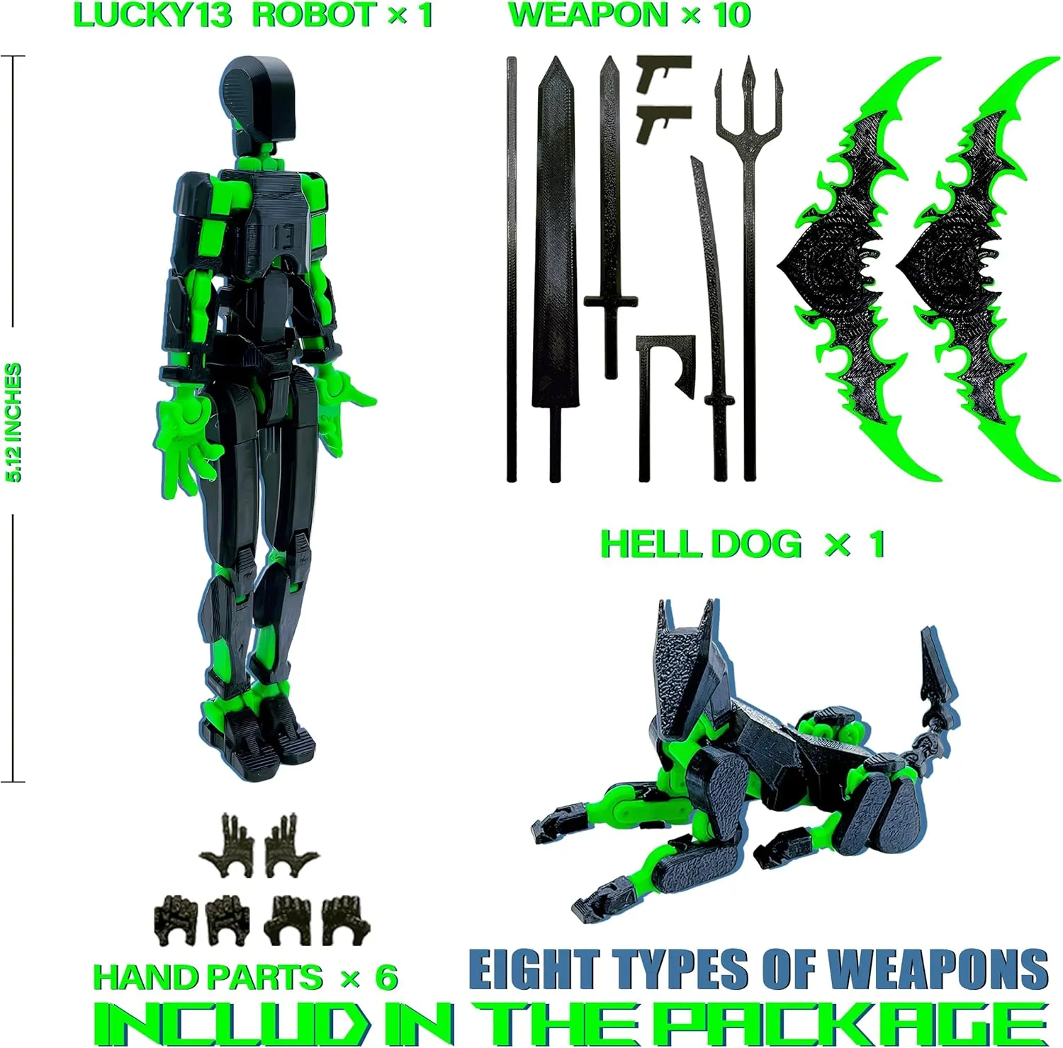(Assembly Completed) T13 Action Figure Set, 3D Printed Toys Robo 13 Action Figure,Dummy 13 Titan 13 Action Figure (Black   Green)
