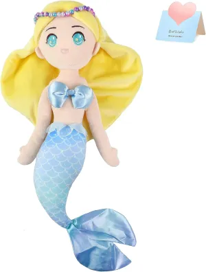 Athoinsu Mermaid Princess Stuffed Animal Soft Plush Toy Doll Birthday Children's Day for Toddlers Girls, Yellow, 15.5''