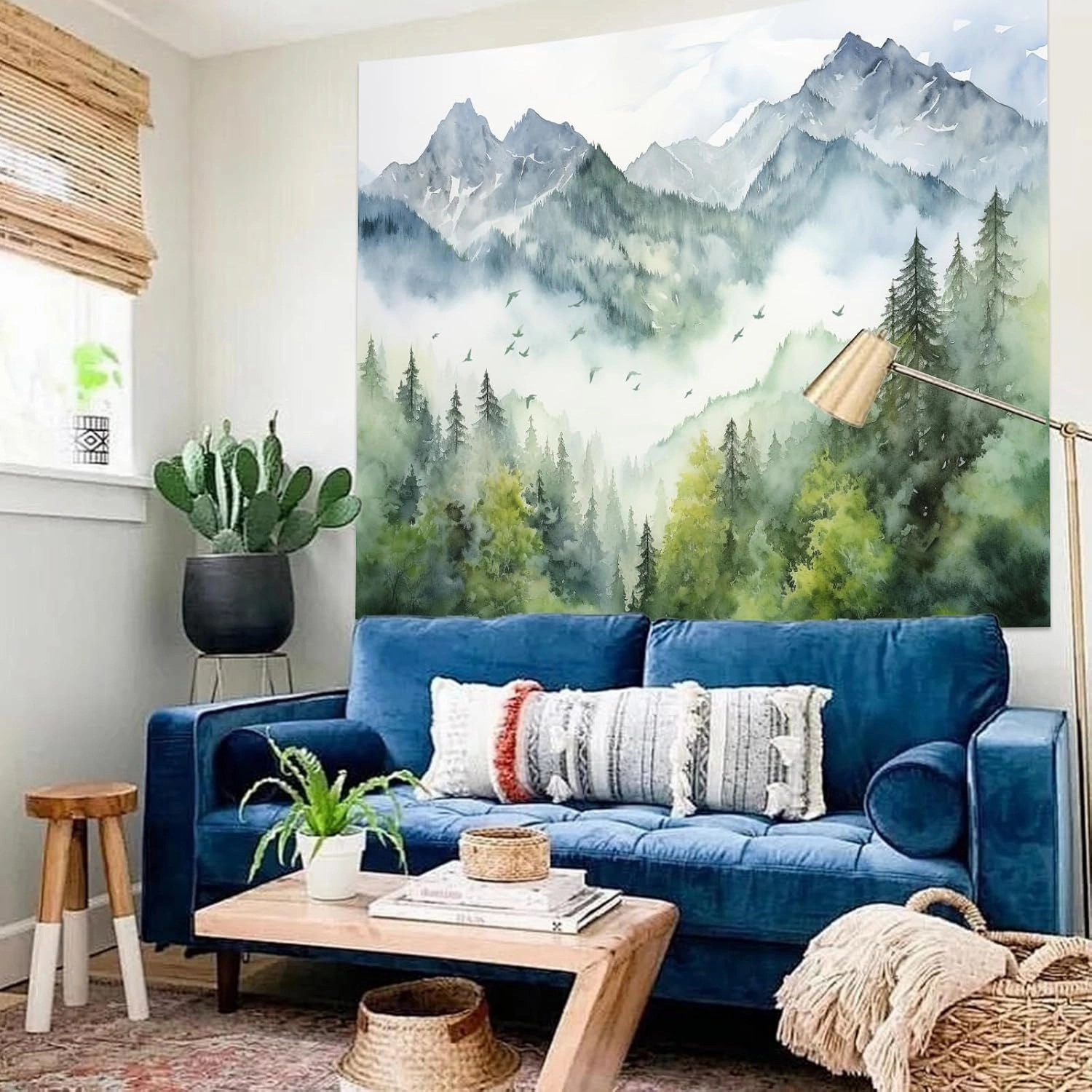 Atrippy Nature Forest Mountain Wall Tapestry for Bedroom, Large Green Misty Foggy Sage Trees Room Decor Tapestries Aesthetic, Landscape Backdrop for Living Room Dorm Office 60x79 Inches