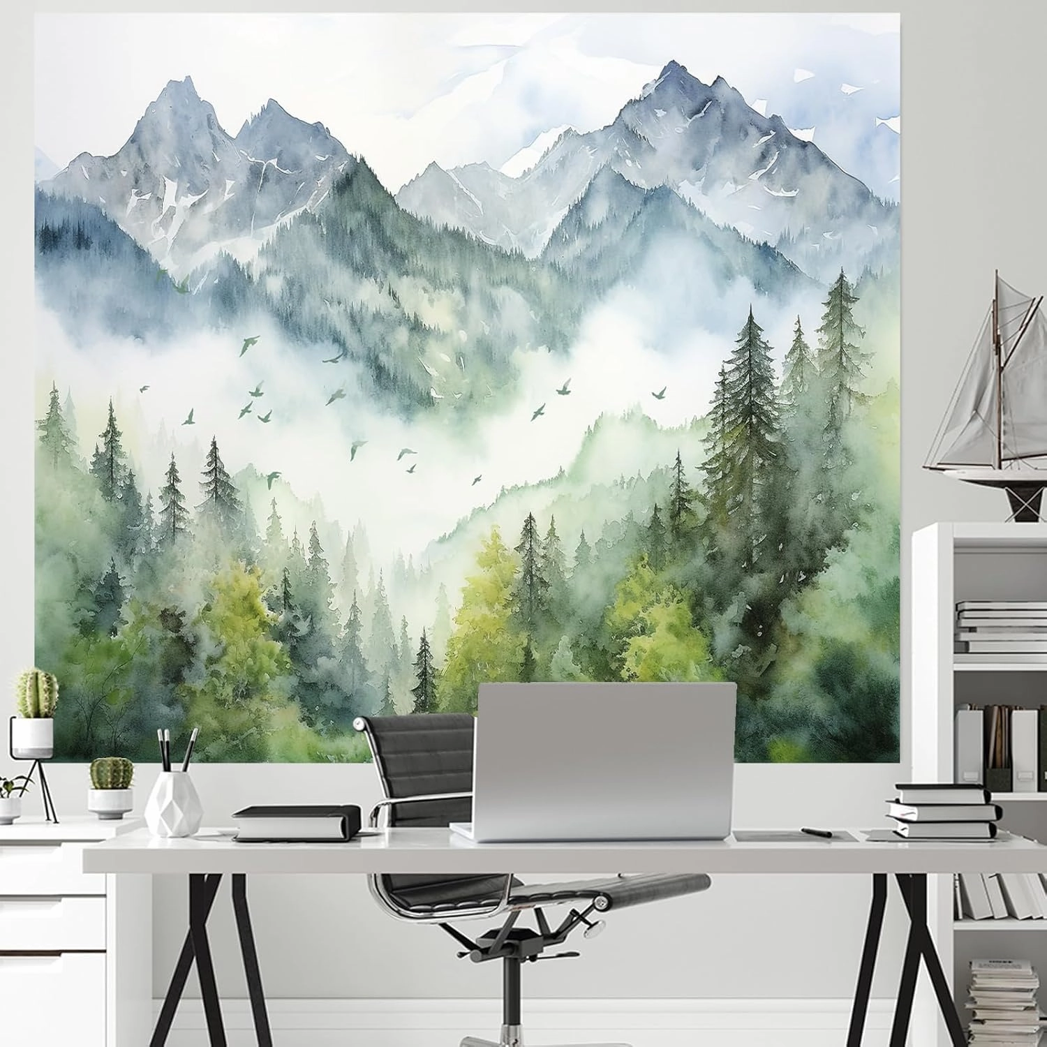 Atrippy Nature Forest Mountain Wall Tapestry for Bedroom, Large Green Misty Foggy Sage Trees Room Decor Tapestries Aesthetic, Landscape Backdrop for Living Room Dorm Office 60x79 Inches