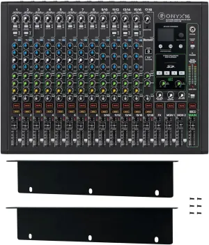 Audiosavings Bundle: (1) Mackie ONYX16 16-Channel Analog Mixer w/Multi-Track USB/3-Band EQ Bluetooth Bundle with (1) Mackie Onyx16 Rack Ear Kit For Onyx 16 Mixer (2 Items)