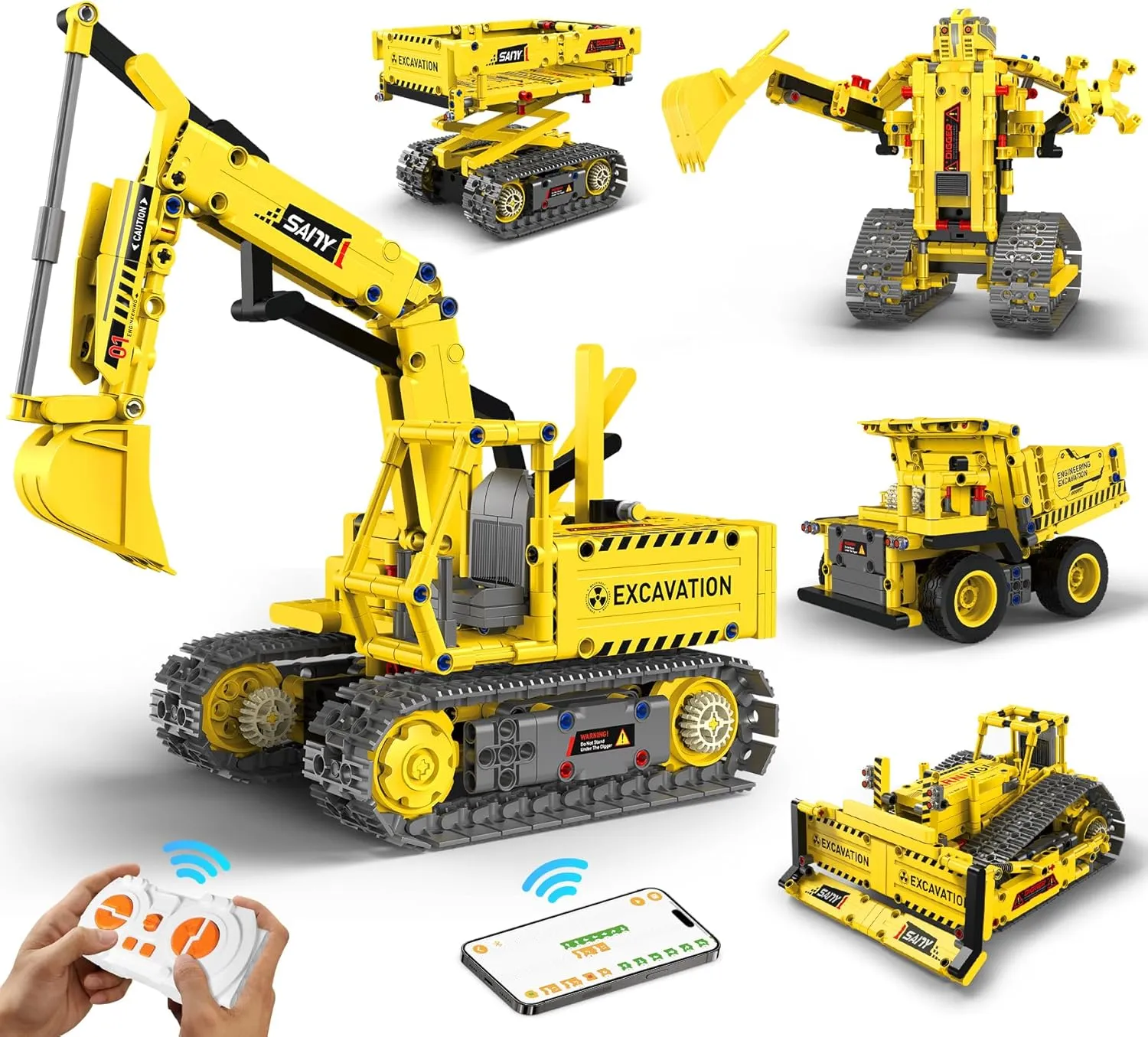 aukfa Excavator Robot Building Toys for Boys, STEM Projects for Kids Ages 8-12, Remote & APP Control Stem Kits Learning Educational Building Kit Dinosaur Robot Toy Gifts for Boys Girls (555 Pieces)