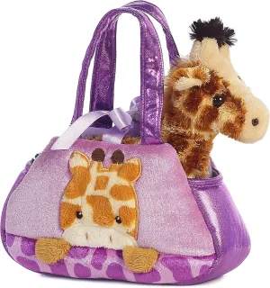 Aurora World Fancy Pals Peek-A-Boo Giraffe Pet Carrier Orange, 7 inches