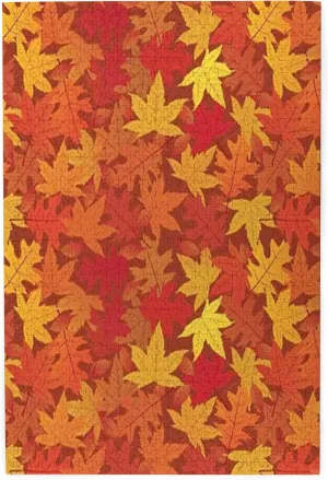 Autumn Fall,Puzzle Board,Portable Wooden Jigsaw Puzzle for Adults,Autumn Fall Season Leafs,Birthday Gift for Family and Friends,Red Orange Plastic Box Storage 1000PCS