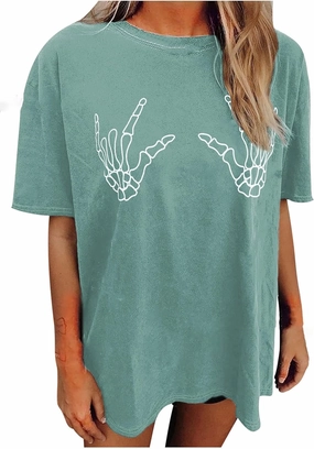 Avanova Women Graphic Letter Print Oversized T Shirt Short Sleeve Casual Summer Loose Fit Tee Top