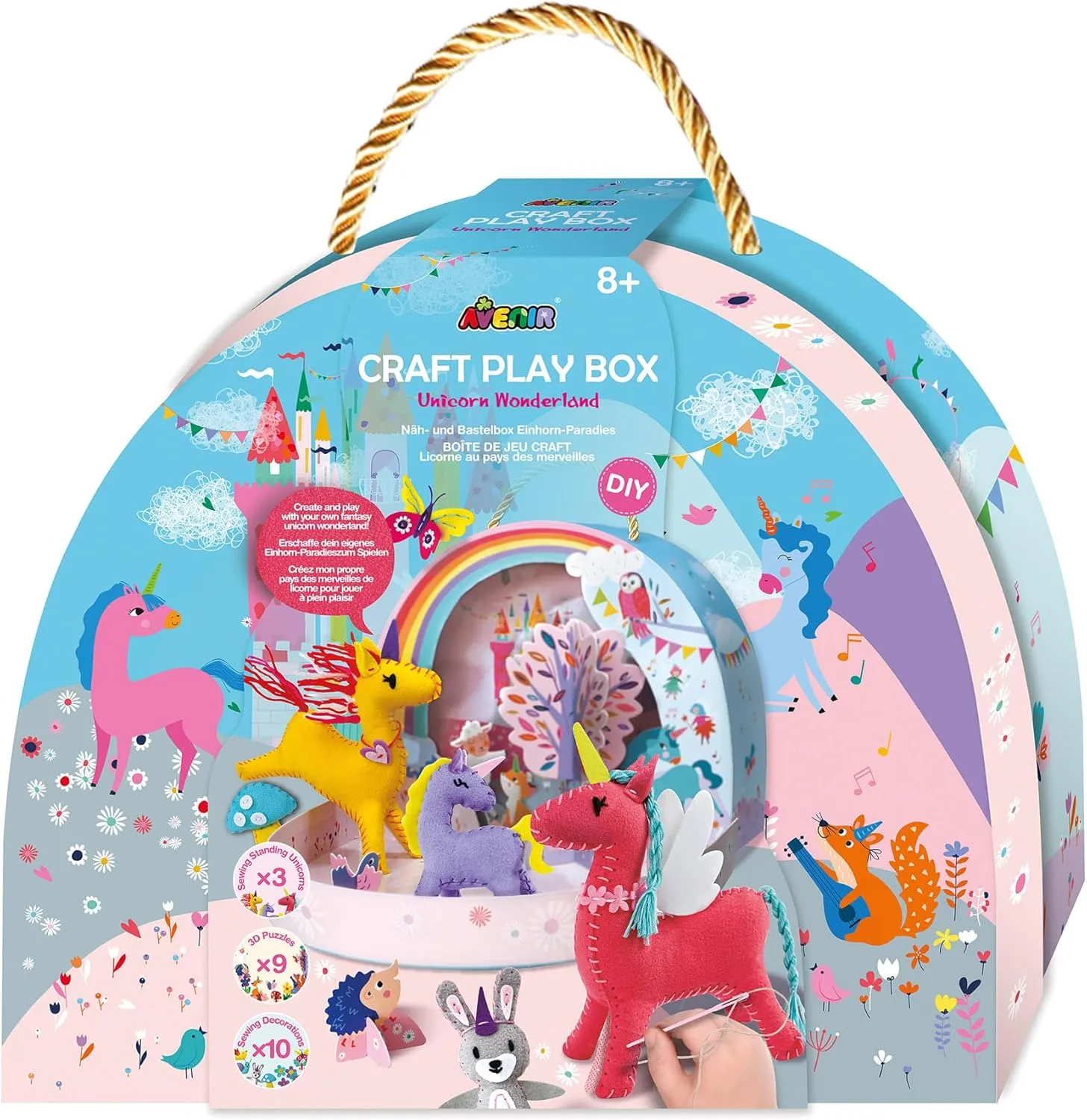 Avenir Unicorn Craft Kit for Ages 6  Kids Toddler Arts and Crafts Make 3 Standing Fabric Unicorn Figures, 17 3D Cartoon Puzzle Scene Decoration Toddler Wooden Craft Kit Supplies Gift