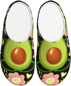Avocado Keep Calm Men's Women's Memory Foam Slippers Comfort Flannel Closed Toe House Shoes Indoor Scuff