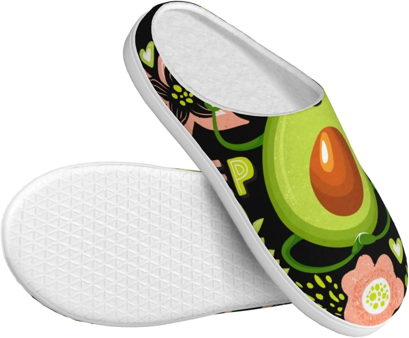 Avocado Keep Calm Men's Women's Memory Foam Slippers Comfort Flannel Closed Toe House Shoes Indoor Scuff