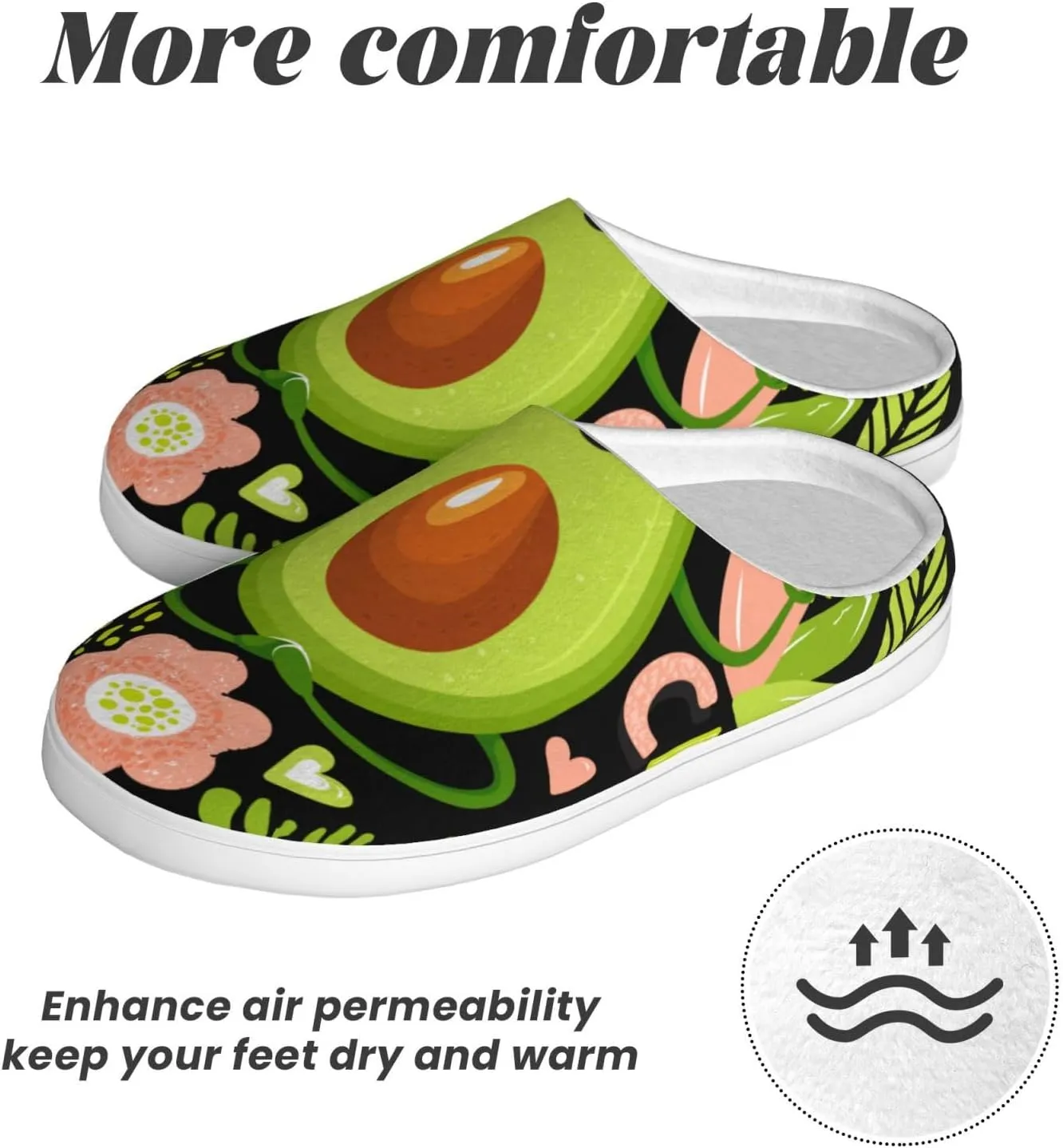 Avocado Keep Calm Men's Women's Memory Foam Slippers Comfort Flannel Closed Toe House Shoes Indoor Scuff