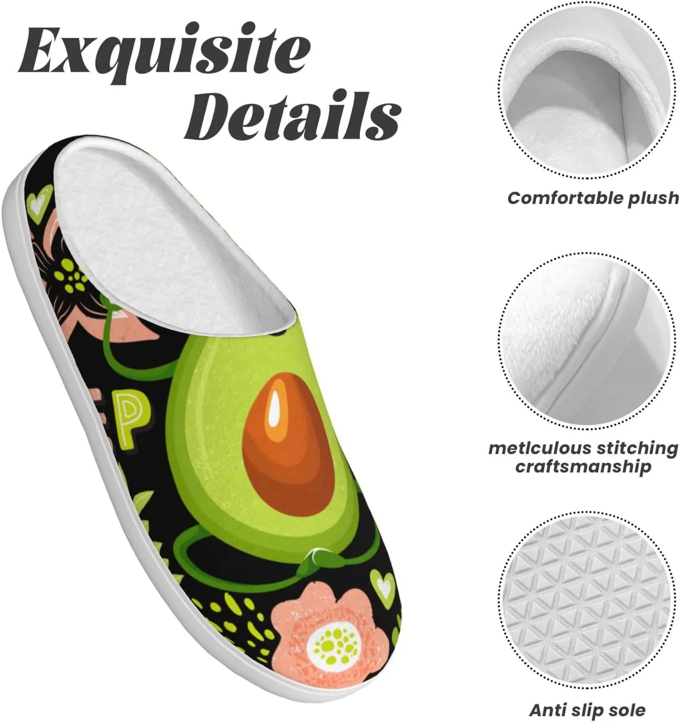 Avocado Keep Calm Men's Women's Memory Foam Slippers Comfort Flannel Closed Toe House Shoes Indoor Scuff