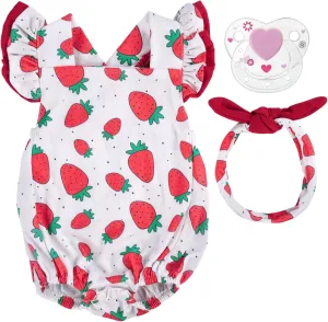 BABESIDE 3Pcs Reborn Baby Doll Clothes for 17-22 Inch Dolls,Strawberry Outfit Set with Magnetic Pacifier, Cute Baby Doll Accessories for Newborn Reborn Girl Dolls