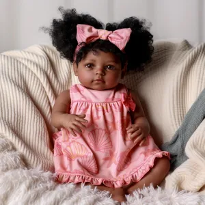 BABESIDE Reborn Baby Dolls Black Girl AMA - 20 Inch Soft Body Realistic Baby Doll Handmade Real Life Baby Dolls Toddler with Clothes and Toy Gift for Kids Age 3 