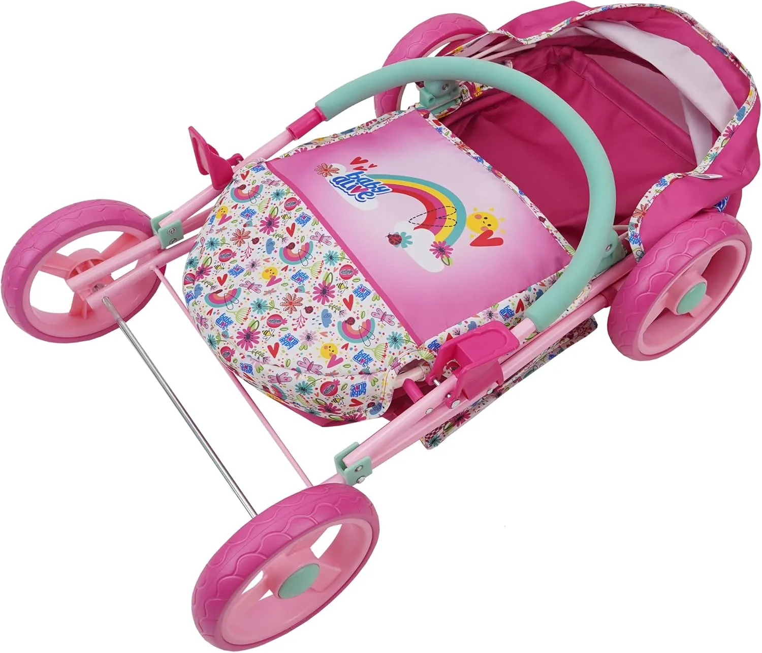 Baby Alive: Deluxe Classic Doll Pram - Pink & Rainbow - Includes Matching Handbag/Diaper Bag, Fits Dolls up to 18", Large Canopy, Storage Basket & Bassinet, Pretend Play for Kids Ages 3 