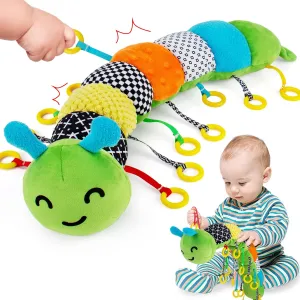 Baby Toys 6 to 12 Months,Montessori Toys for Babies 6-12 Months,Pull String Sensory Toys for 1 Year Old Boys Girls,Plush Caterpillar Learning Activity Toys Gifts with Rattle Crinkle Squeaker Textures
