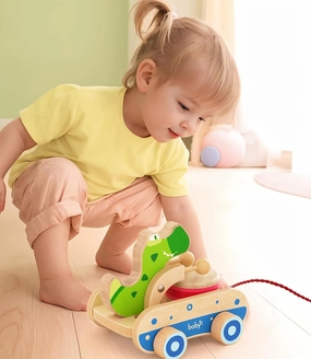 Baby Gift Wooden Toddler Pull Toy, Crocodile Drum Tapping Children's Toy, Baby dragging and Learning to Walk, Rope Traction Rope Crawling for Toddlers Ages 1 