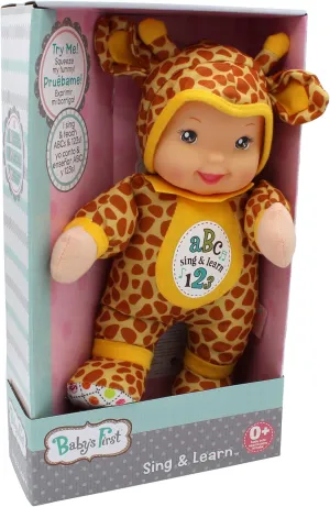 Baby's First Sing & Learn Bilingual Giraffe Blue Soft & Cuddly Singing Musical Doll, Teaches Abc's & Numbers