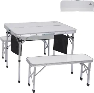 Backpack Beach Chair with Cooler and Umbrella, Cup Holder   Folding Picnic Table with 2 Bench, Hole for Umbrella, Storage