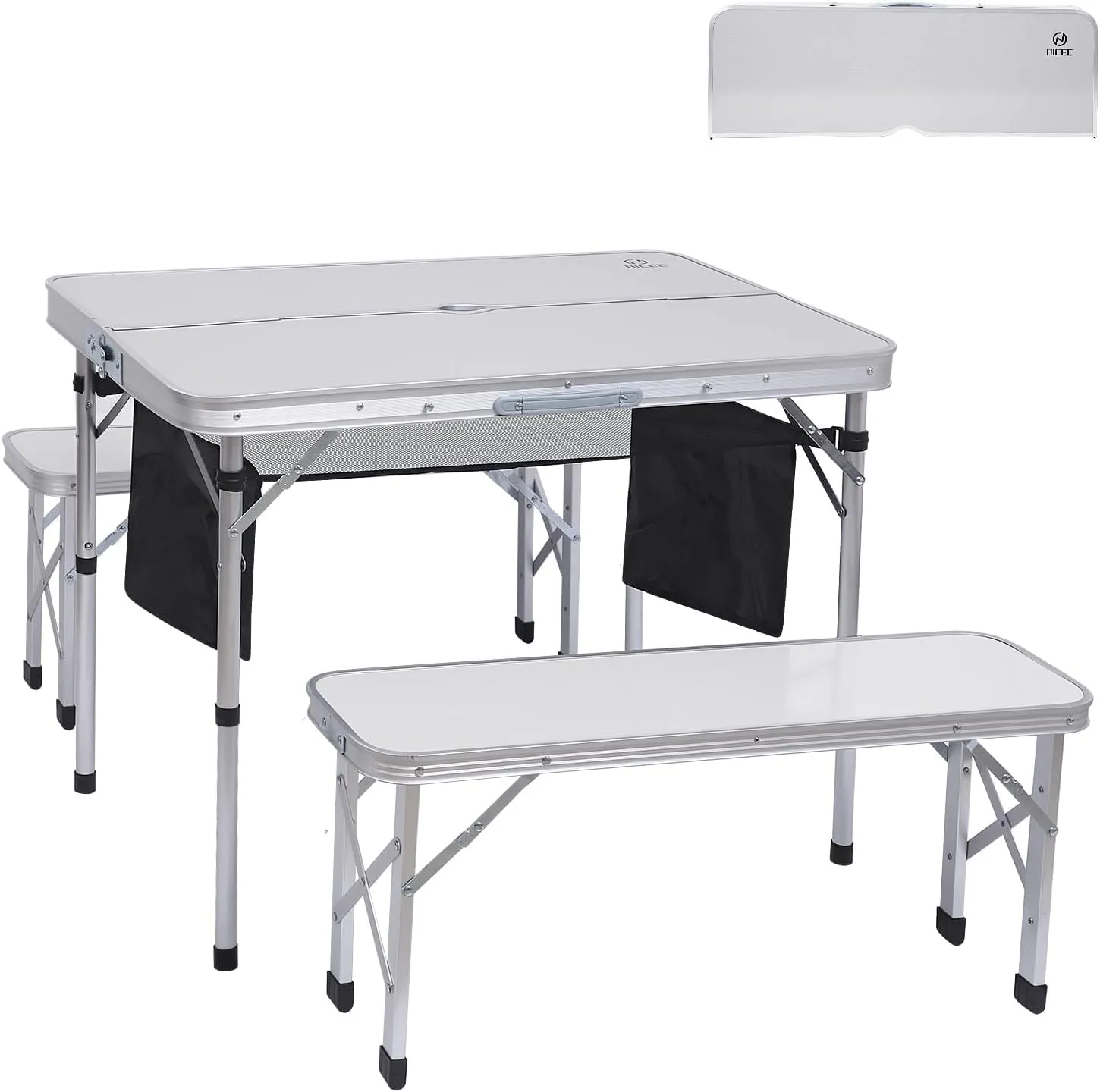 Backpack Beach Chair with Cooler and Umbrella, Cup Holder   Folding Picnic Table with 2 Bench, Hole for Umbrella, Storage