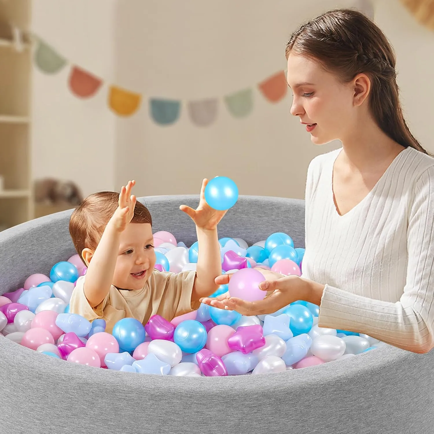 Ball Pit Balls 100 200 500 1000 Plastic Balls for Toddlers Phthalate Free BPA Free Crush Proof Balls in Reusable Play Toys for Kids with Storage Bag Indoor Outdoor