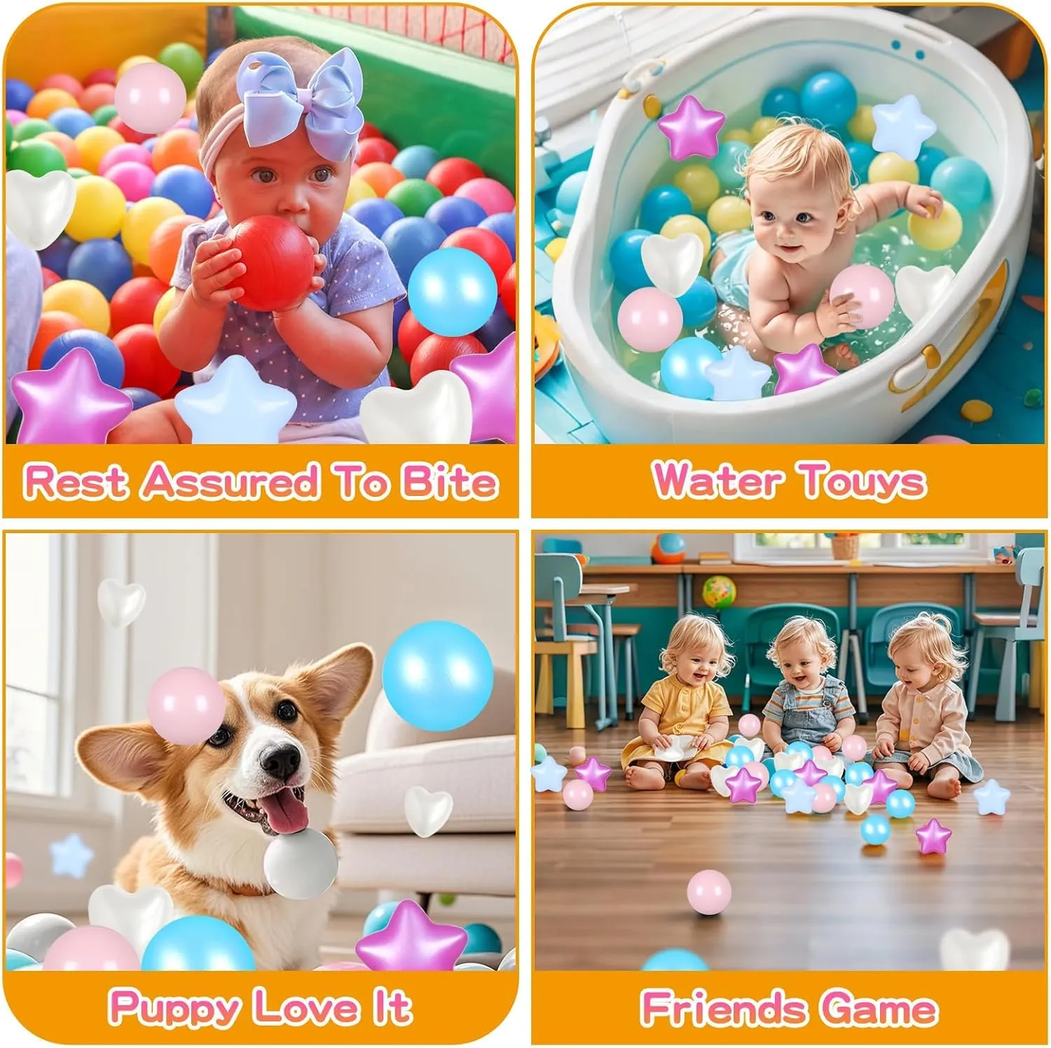 Ball Pit Balls 100 200 500 1000 Plastic Balls for Toddlers Phthalate Free BPA Free Crush Proof Balls in Reusable Play Toys for Kids with Storage Bag Indoor Outdoor