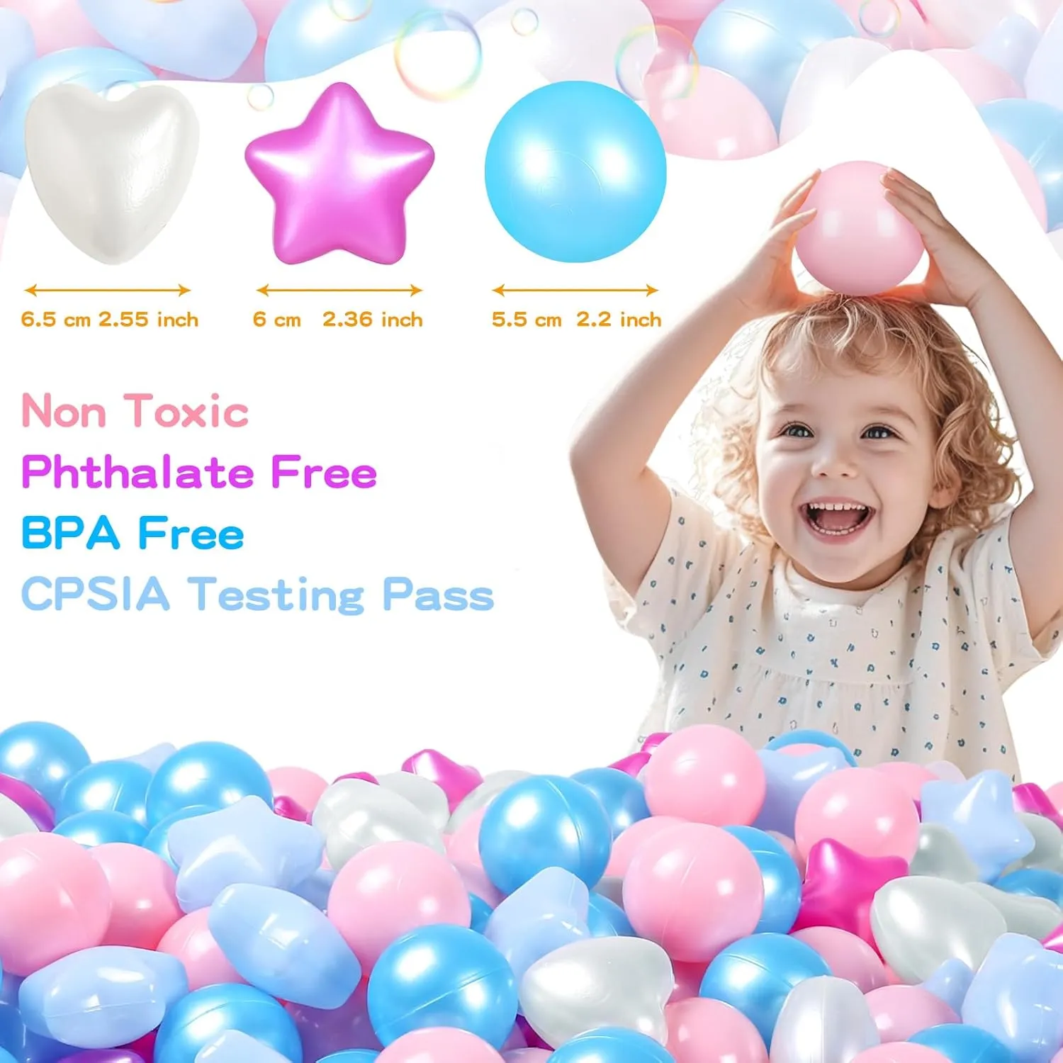 Ball Pit Balls 100 200 500 1000 Plastic Balls for Toddlers Phthalate Free BPA Free Crush Proof Balls in Reusable Play Toys for Kids with Storage Bag Indoor Outdoor