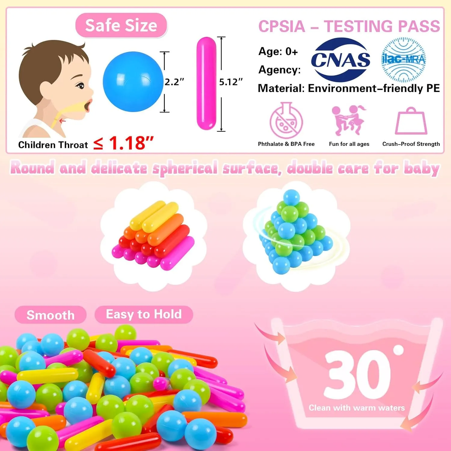 Ball Pit Balls and Strips for Ball Pits, 50 200 500pcs Cute Plastic Star Toy Balls for Kids, Baby Toddler 1-3 Birthday, Bounce House, Play Tent, Baby Pool Water Toys, Party