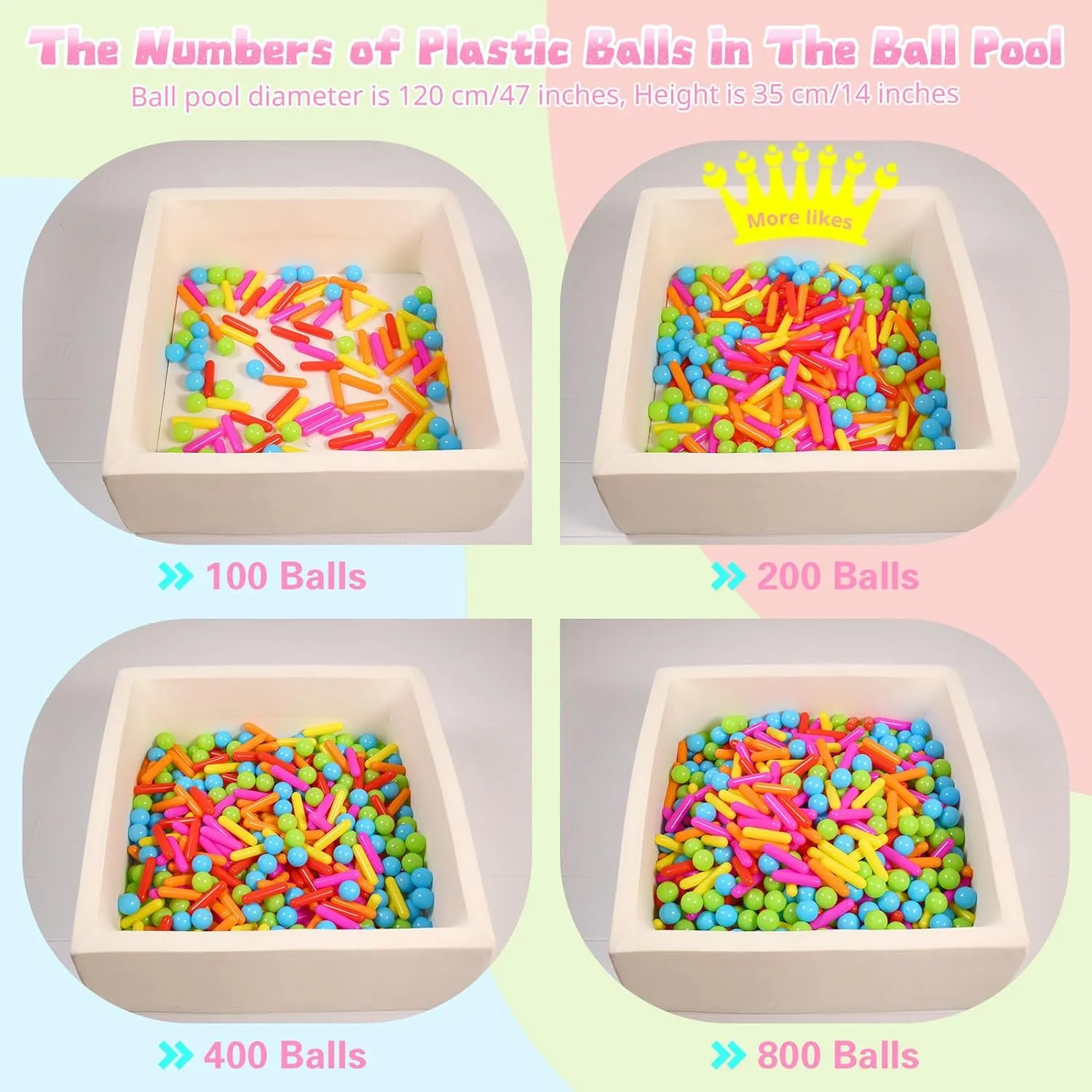 Ball Pit Balls and Strips for Ball Pits, 50 200 500pcs Cute Plastic Star Toy Balls for Kids, Baby Toddler 1-3 Birthday, Bounce House, Play Tent, Baby Pool Water Toys, Party