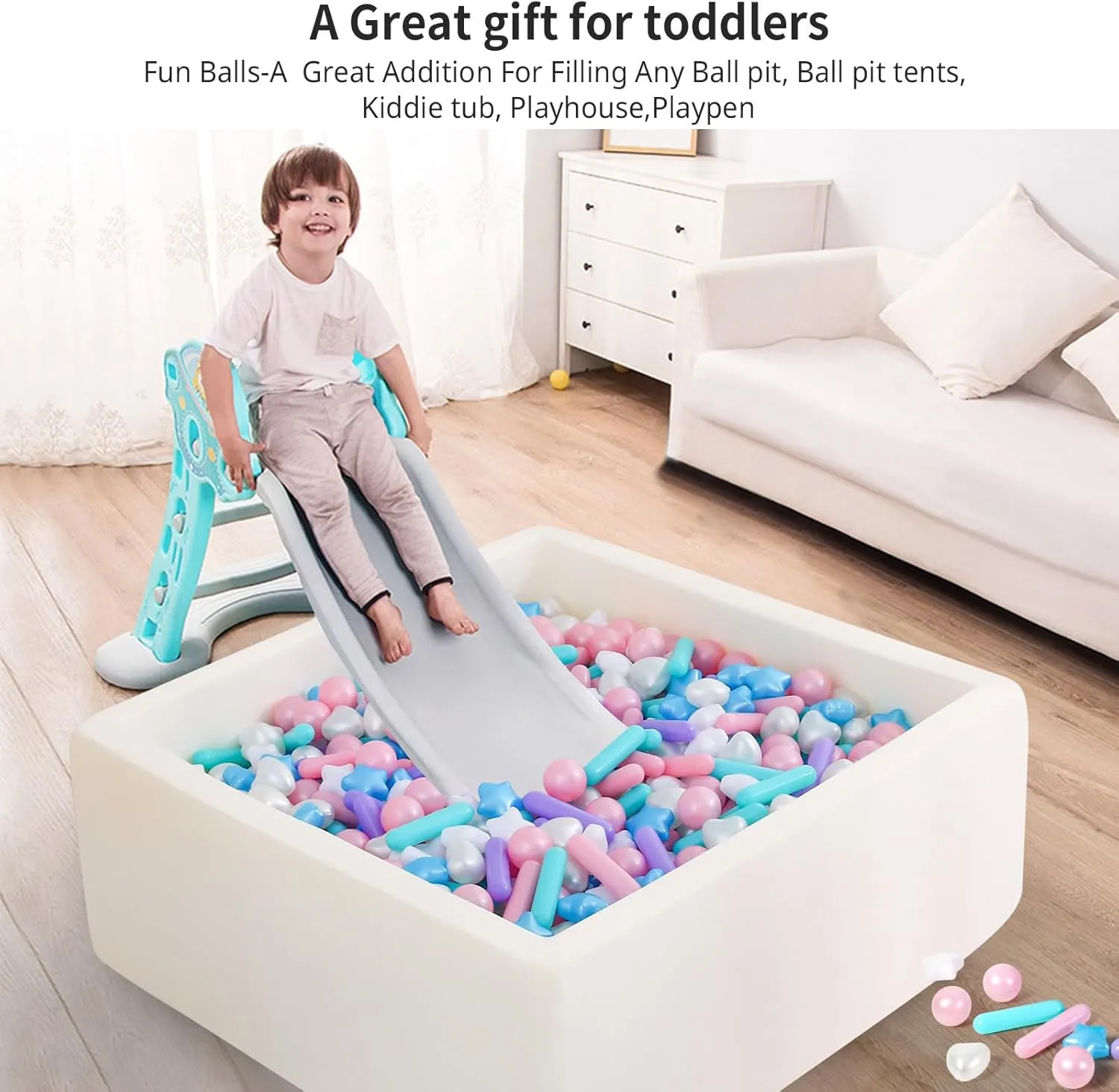 Ball Pit Balls for Toddler, 150 200 500 1000 Baby Plastic Balls with Different Shapes Non-BPA Non-Phthalate Non-Toxic for Playhouse, Baby Pool, Playball Fun Centers, for Babies, Kids, Toddlers