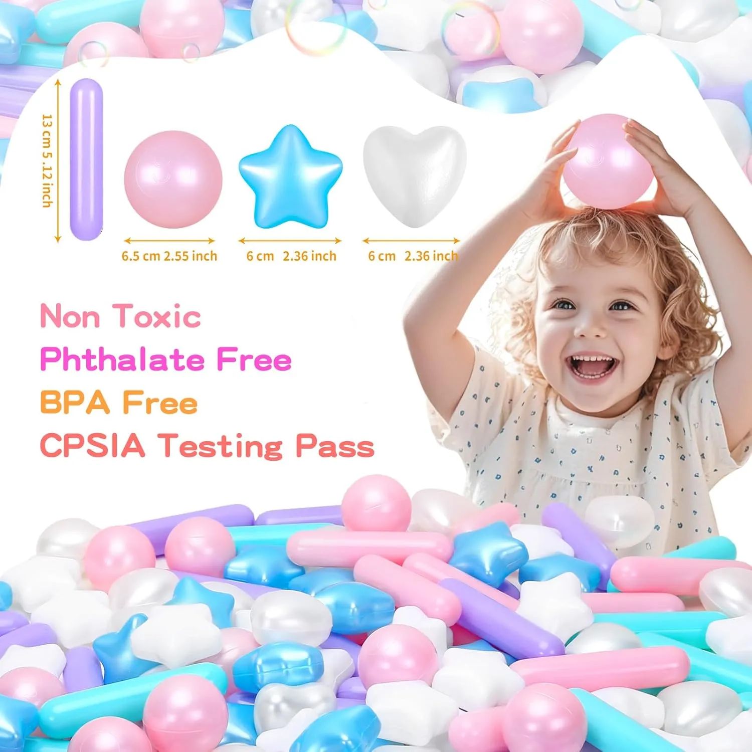 Ball Pit Balls for Toddler, 150 200 500 1000 Baby Plastic Balls with Different Shapes Non-BPA Non-Phthalate Non-Toxic for Playhouse, Baby Pool, Playball Fun Centers, for Babies, Kids, Toddlers