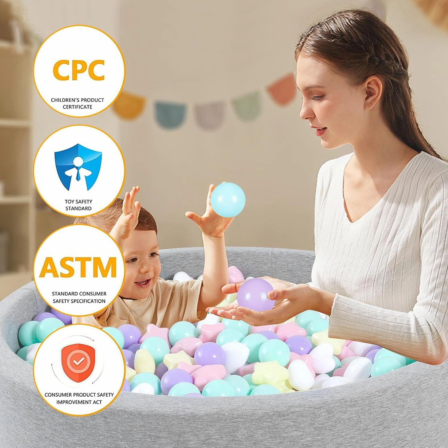 Ball Pit Balls 100 200 500 1000 Plastic Balls for Toddlers Phthalate Free BPA Free Crush Proof Balls in Reusable Play Toys for Kids with Storage Bag Indoor Outdoor
