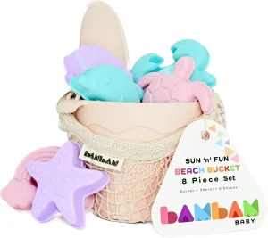 BamBam Baby – Premium Silicone Beach Toys for Toddlers & Baby | 100% BPA Free, Safety Tested | 8 Piece Sand Bucket Set for Ages 6 Months and Up - (Blissful Pink)