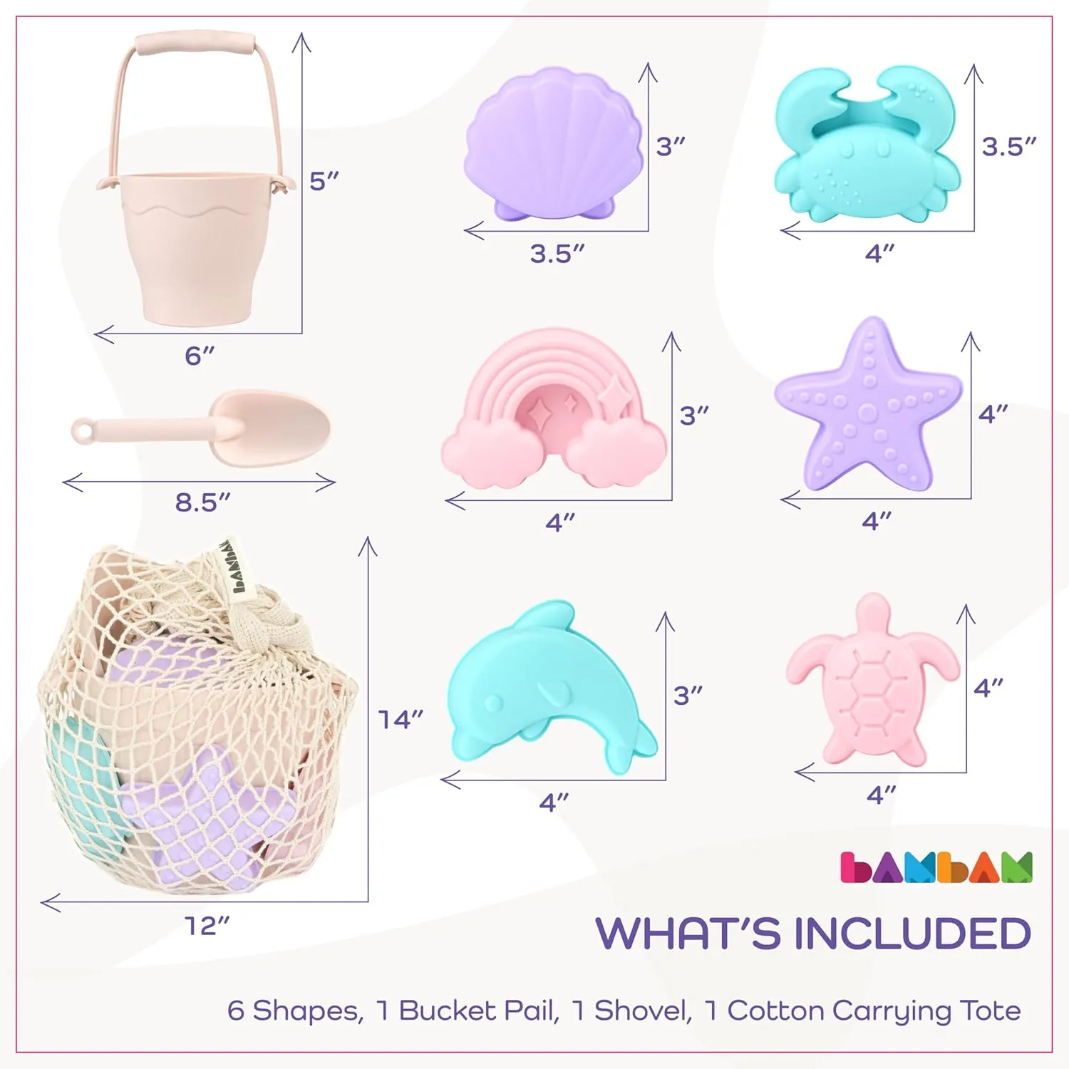 BamBam Baby – Premium Silicone Beach Toys for Toddlers & Baby | 100% BPA Free, Safety Tested | 8 Piece Sand Bucket Set for Ages 6 Months and Up - (Blissful Pink)