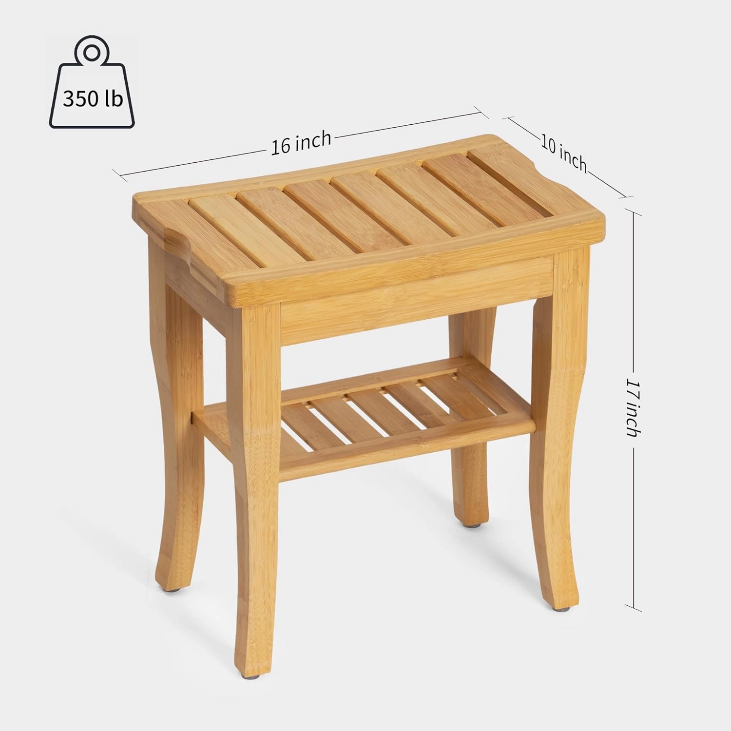 Bamboo Shower Bench, Spa Small Shower Stool for Inside Shower Waterproof, Bathroom Bench Seat with Storage Shelf for Adults Elderly Seniors, Wood Chair for Indoor or Outdoor Use, Natural