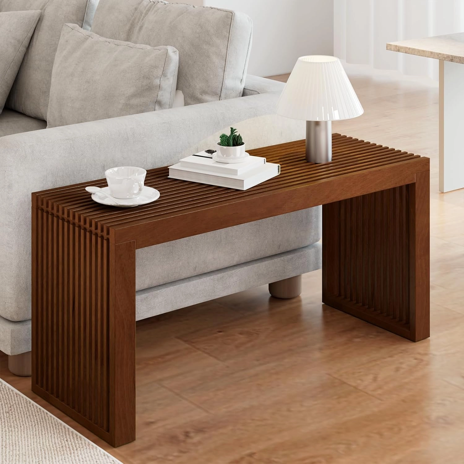 Bamboo Small Dining Bench,Farmhouse Bench for Kitchen & Living & Dining Room Furniture Natural (Brown, Long)