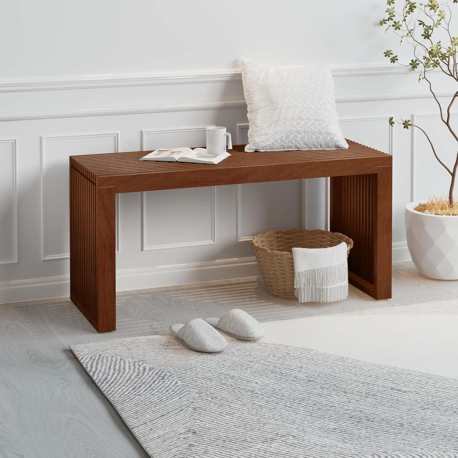 Bamboo Small Dining Bench,Farmhouse Bench for Kitchen & Living & Dining Room Furniture Natural (Brown, Long)