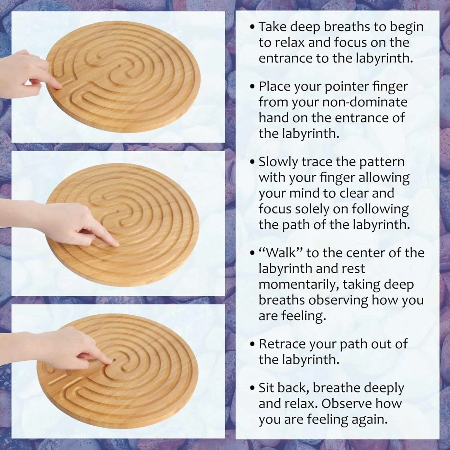 BambooMN Cretan Style 7 Circuit Bamboo Finger Labyrinth – 6” Carbonized Brown – 1 Unit