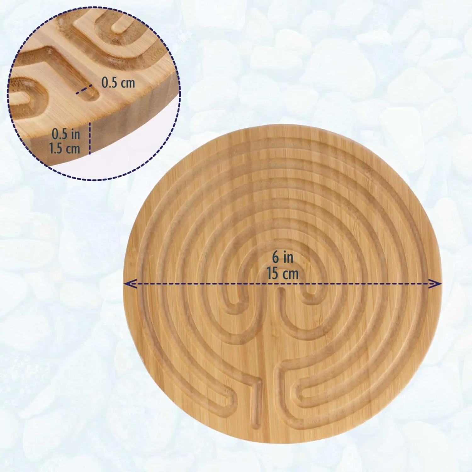 BambooMN Cretan Style 7 Circuit Bamboo Finger Labyrinth – 6” Carbonized Brown – 1 Unit