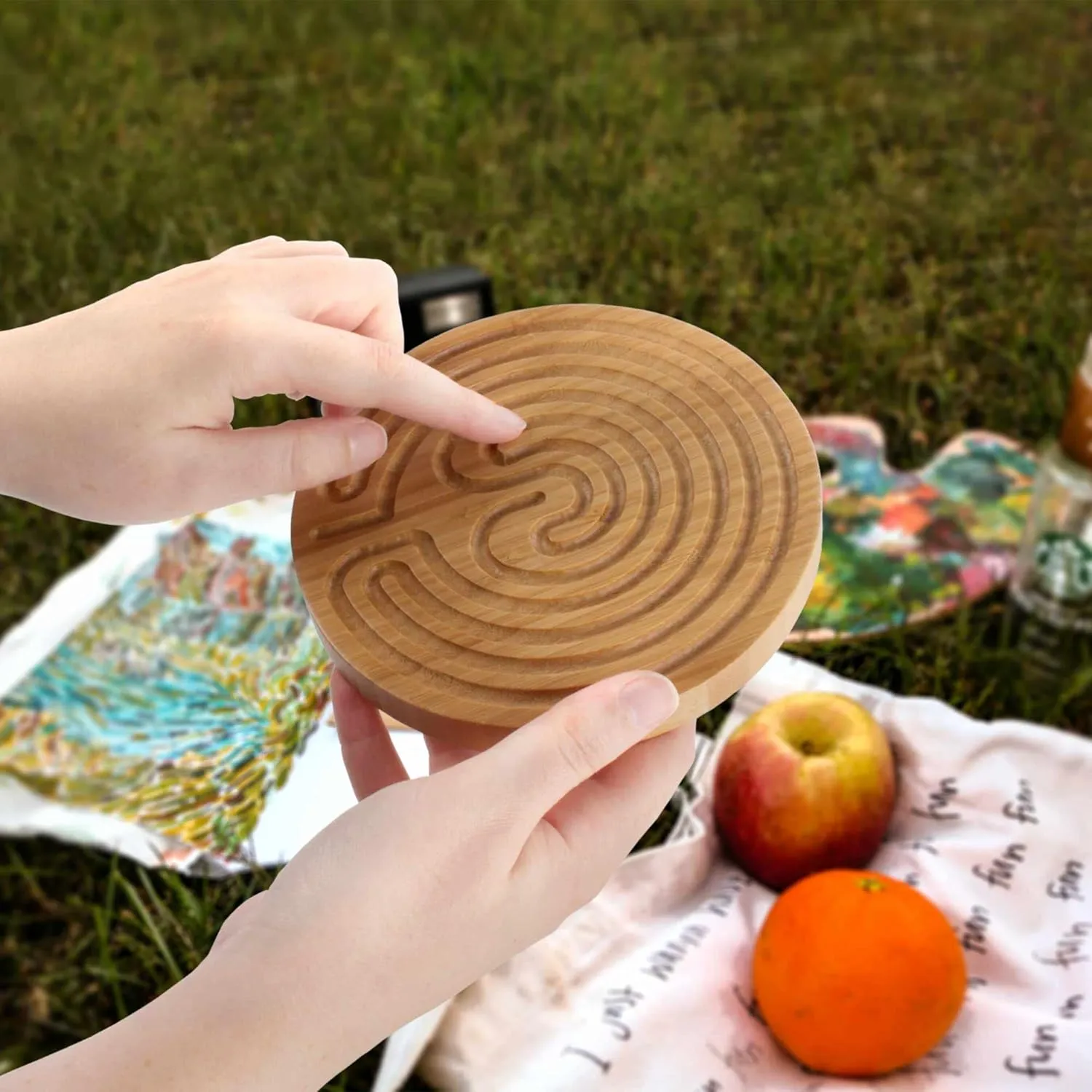 BambooMN Cretan Style 7 Circuit Bamboo Finger Labyrinth – 6” Carbonized Brown – 1 Unit