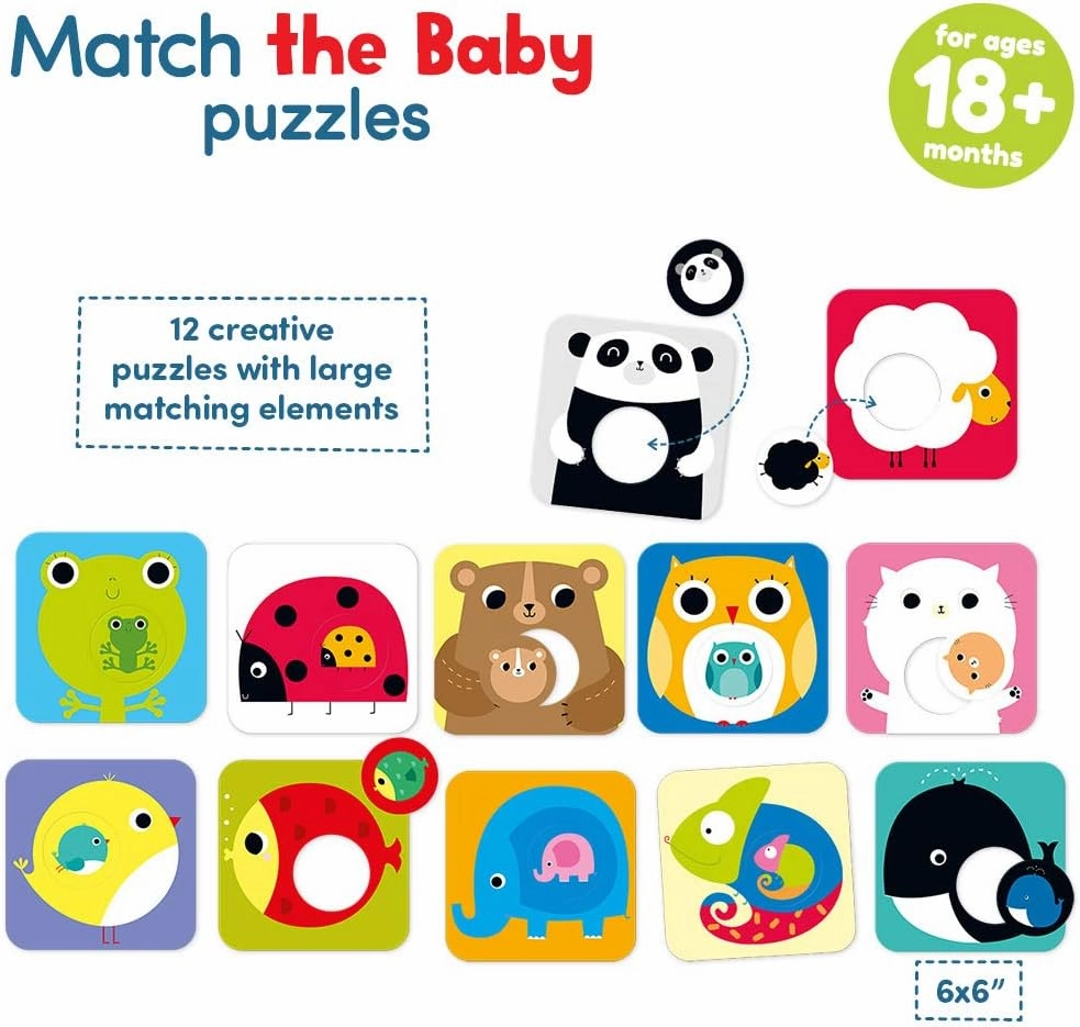 Banana Panda Match The Baby Toddler Puzzles and Matching Activity - Set includes 12 Large 2-Piece Beginner Puzzles with Round Elements to Mix and Match - for kids ages 18 months and up