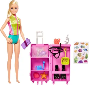 Barbie Careers Playset, Mobile Lab Set with Blonde Marine Biologist Fashion Doll & 10  Accessories, Case Opens for Storage & Travel