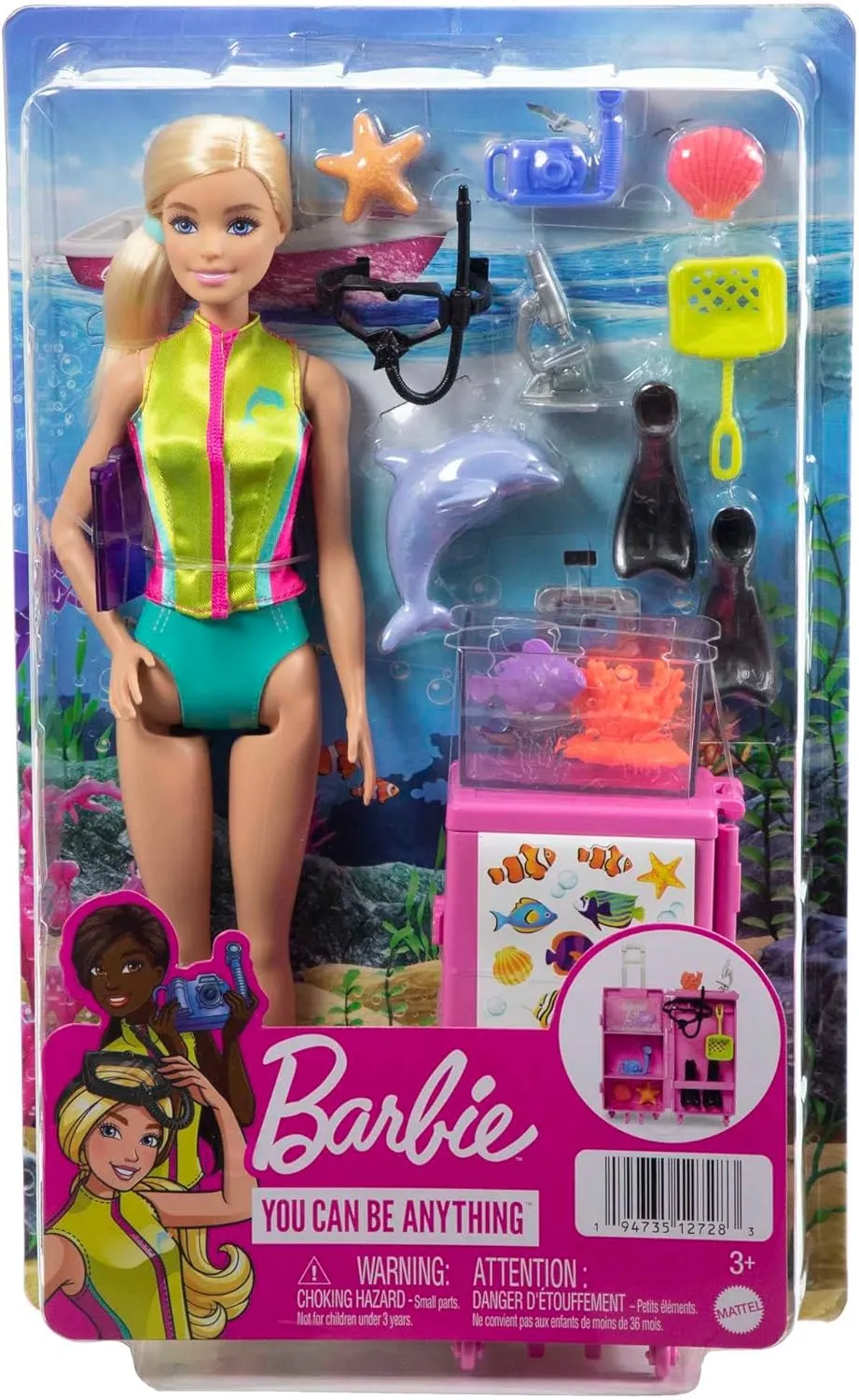 Barbie Careers Playset, Mobile Lab Set with Blonde Marine Biologist Fashion Doll & 10  Accessories, Case Opens for Storage & Travel