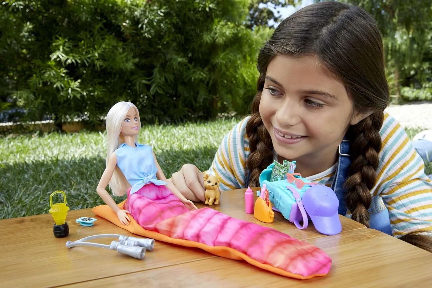 Barbie Doll & Accessories, It Takes Two Malibu Camping Playset with Doll, Pet Puppy & 10  Accessories Including Sleeping Bag
