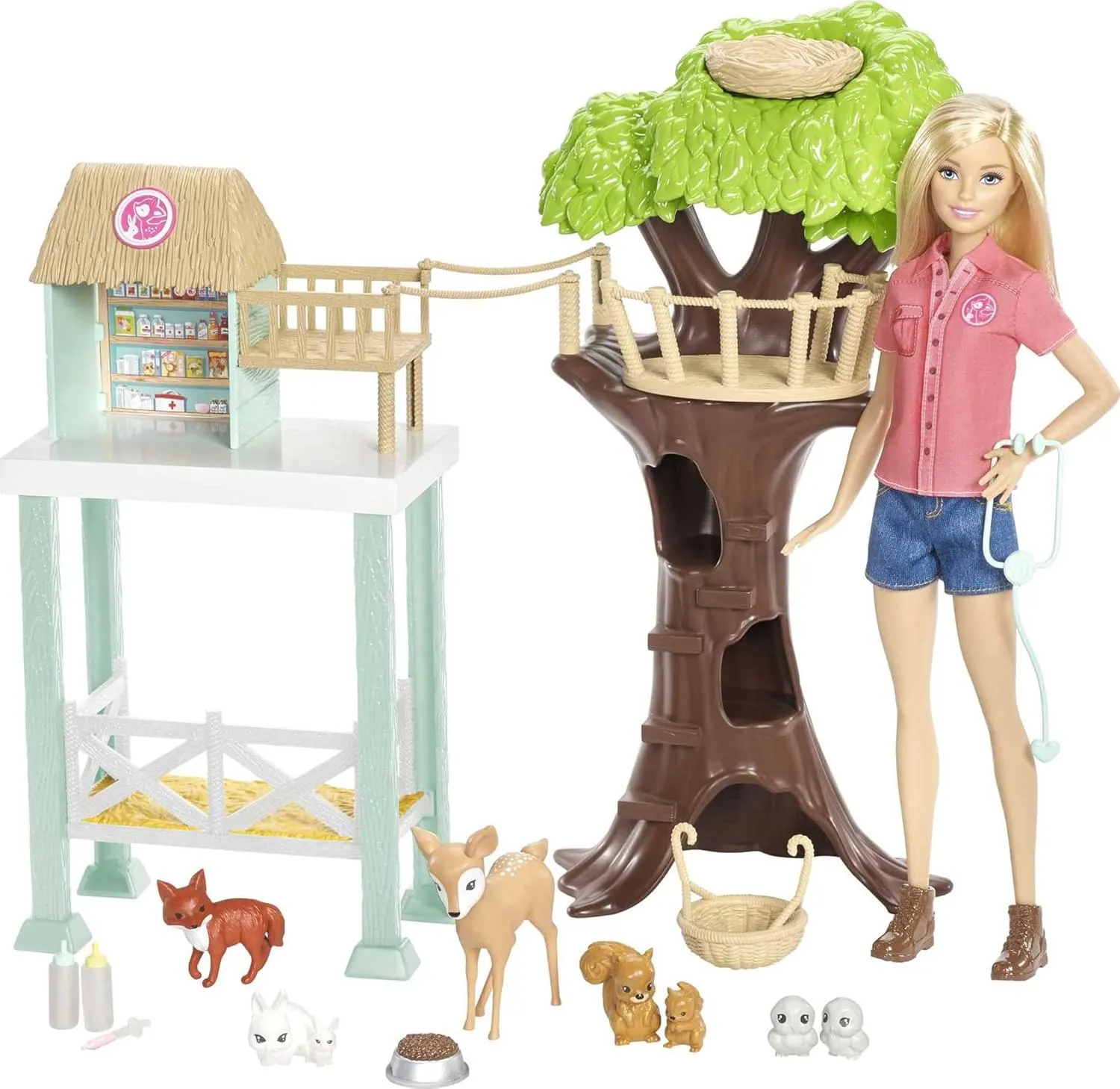 Barbie Doll and Animal Rescue Center with 8 Animals