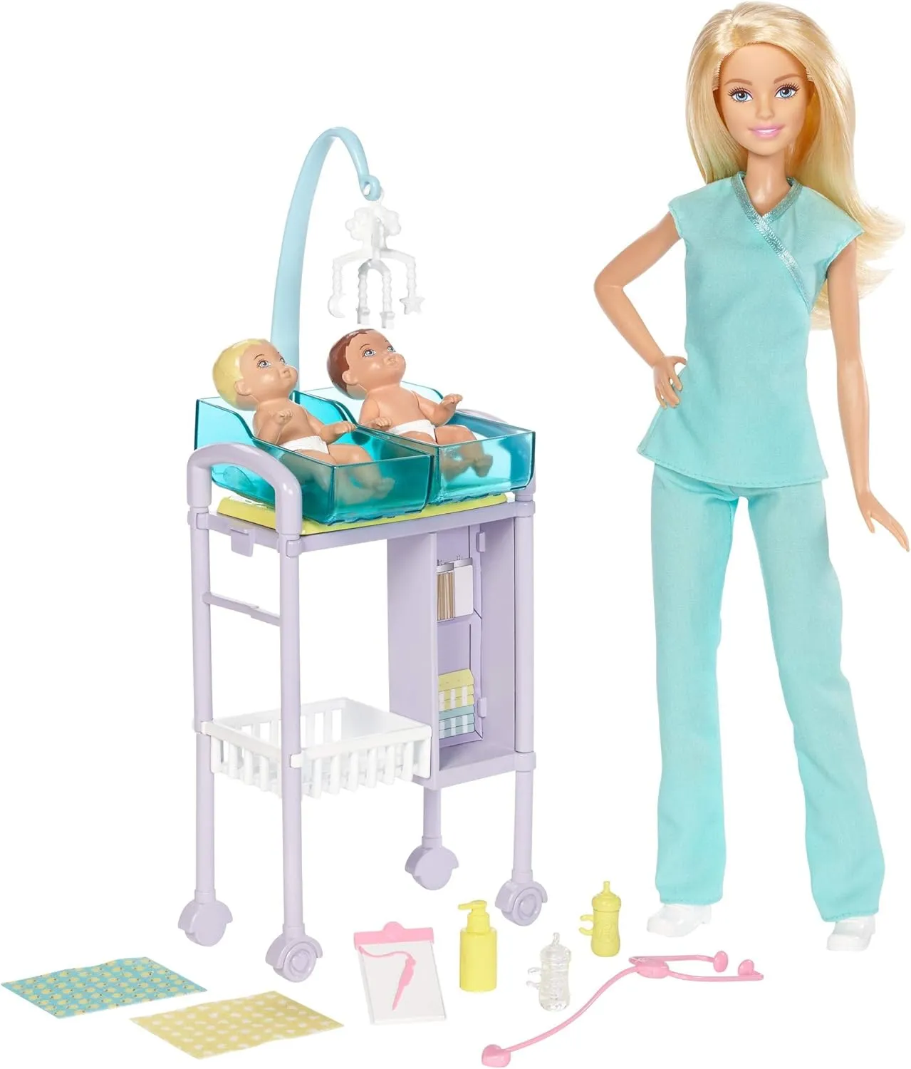 Barbie Doll Baby Doctor Play Set with Two Patients