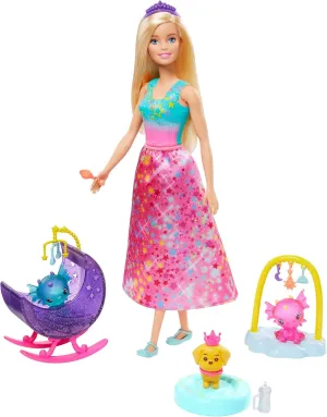 Barbie Dreamtopia Dragon Nursery Playset Princess Doll, Baby Dragons, Cradle and Accessories, Multi