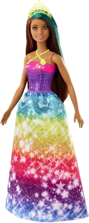 Barbie Dreamtopia Princess Doll, 12-Inch, Brunette with Blue Hairstreak Wearing Rainbow Skirt and Tiara, for 3 to 7 Year Olds​