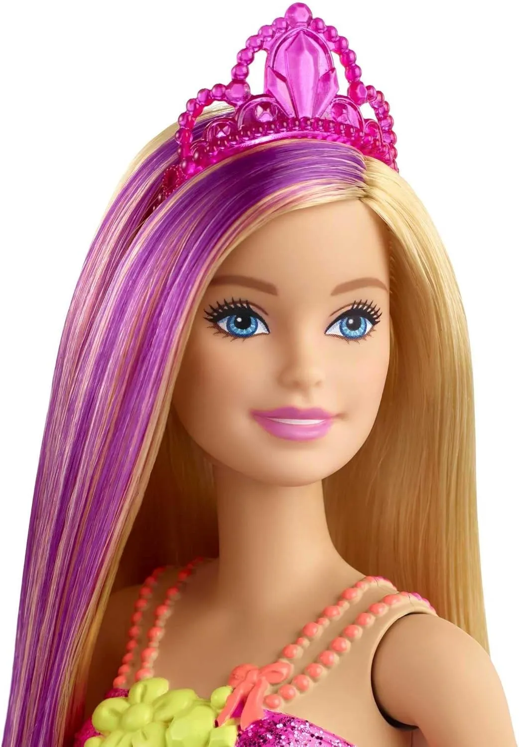 Barbie Dreamtopia Royal Fashion Doll & Accessory, Blonde with Purple Hairstreak Wearing Removable Pink Skirt & Headband